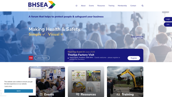 Screenshot of the Birmingham Health Safety And Environment Association website