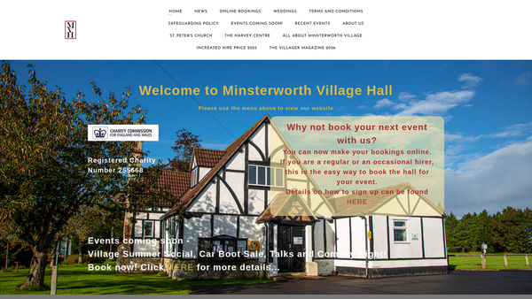 Screenshot of the Minsterworth Village Hall website