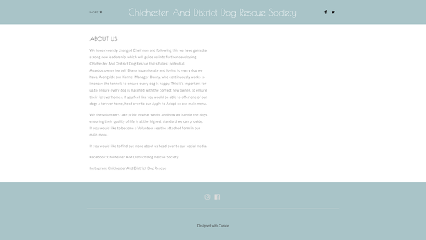 Screenshot of the Chichester And District Dog Rescue Society website
