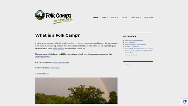 Screenshot of the Folk Camps Society Limited website