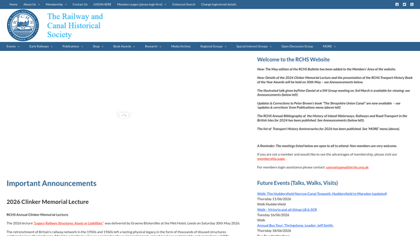 Screenshot of the The Railway And Canal Historical Society website