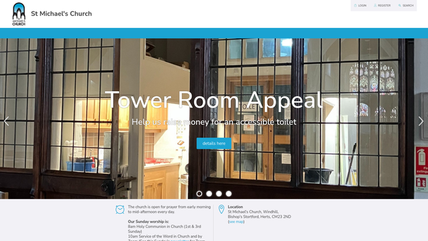 Screenshot of the Bishop's Stortford Church Charity website