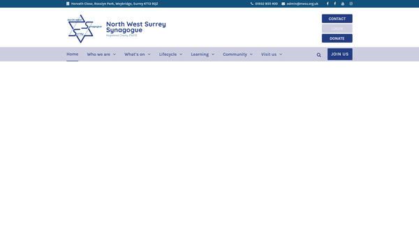 Screenshot of the North West Surrey Synagogue website
