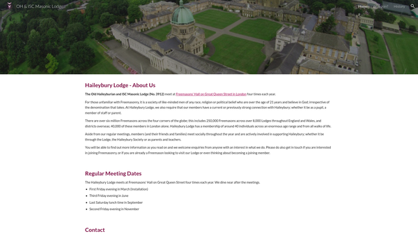 Screenshot of the Old Haileyburian and ISC (Lodge Benevolent Fund) website