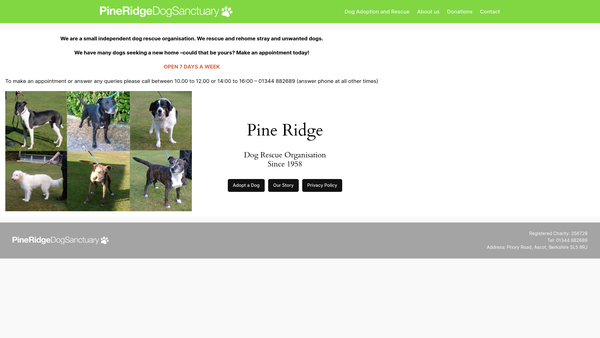 Screenshot of the The Pine Ridge Dog Sanctuary website