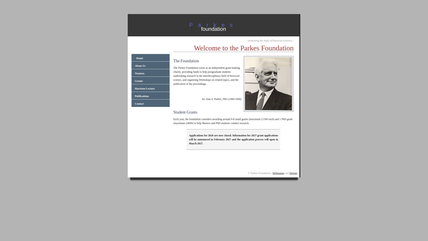 Screenshot of the The Parkes Foundation website