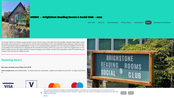 Screenshot of the Brighstone Reading Rooms & Social Club website