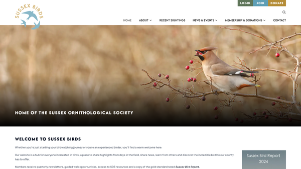 Screenshot of the Sussex Ornithological Society website