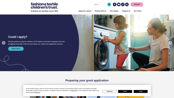 Screenshot of the The Fashion & Textile Children's Trust website