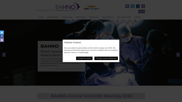 Screenshot of the The British Association Of Head And Neck Oncologists website