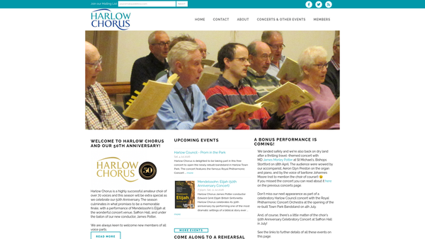 Screenshot of the Harlow Chorus website