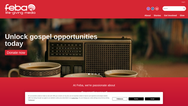 Screenshot of the Feba Radio website