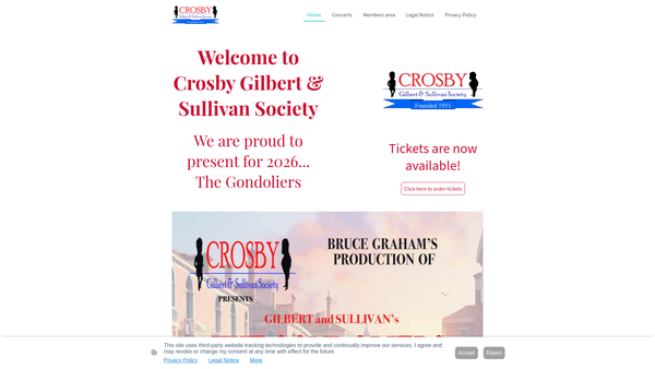 Screenshot of the Crosby Gilbert And Sullivan Society website