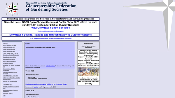 Screenshot of the Gloucestershire Federation Of Gardening Societies website