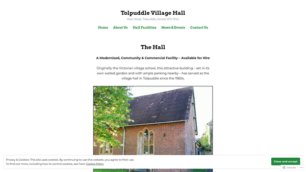 Screenshot of the Tolpuddle Village Hall website