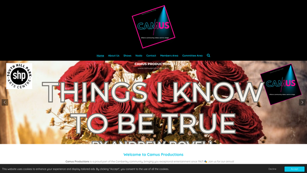 Screenshot of the Camus Productions website