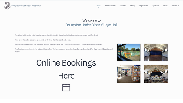 Screenshot of the Boughton Under Blean Village Hall website