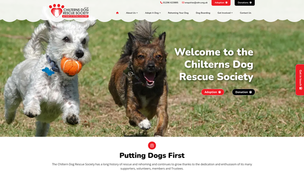 Screenshot of the Chilterns Dog Rescue Society website