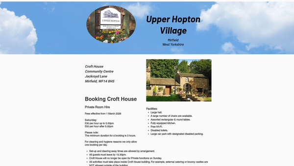Screenshot of the Croft House Rooms (Known Locally As Upper Hopton Village Hall) website