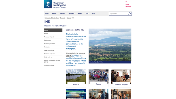 Screenshot of the The English Place-Name Society website
