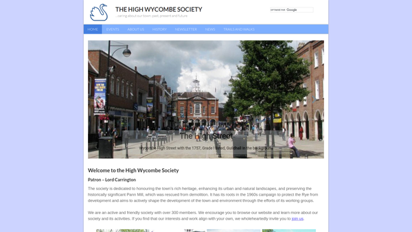 Screenshot of the The High Wycombe Society website