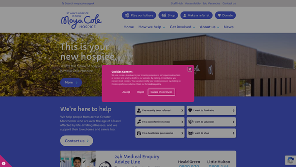 Screenshot of the Moya Cole Hospice website