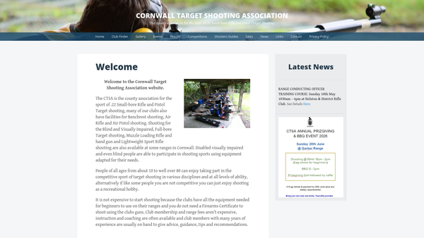 Screenshot of the Cornwall Target Shooting Association website