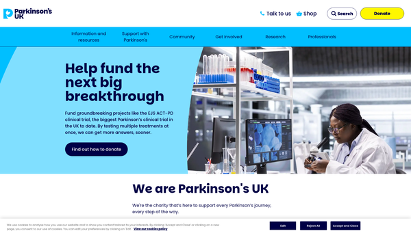 Screenshot of the Parkinson's Disease Society Of The United Kingdom website