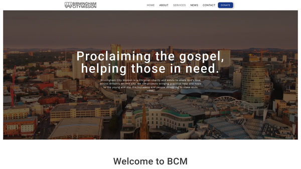Screenshot of the Birmingham City Mission Of The Midlands Evangelistic Fellowship Shortly Known As Birmingham City Mission website