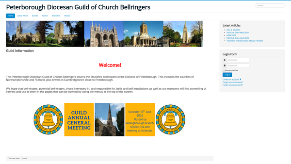 Screenshot of the Peterborough Diocesan Guild Of Church Bell Ringers website
