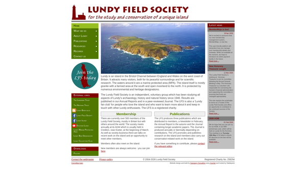 Screenshot of the Lundy Field Society website