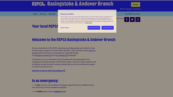 Screenshot of the Royal Society For The Prevention Of Cruelty To Animals Basingstoke And Andover Branch website