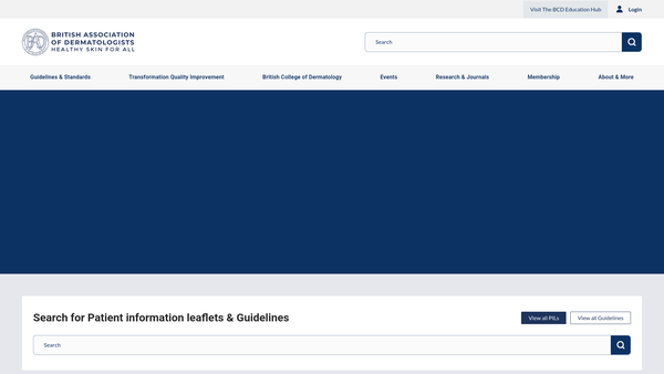 Screenshot of the British Association Of Dermatologists website