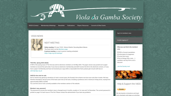 Screenshot of the The Viola Da Gamba Society website
