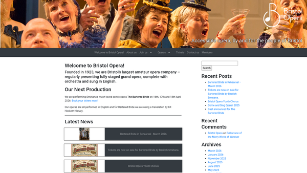 Screenshot of the Bristol Opera Company website
