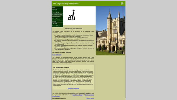 Screenshot of the The English Clergy Association Benefit Fund website