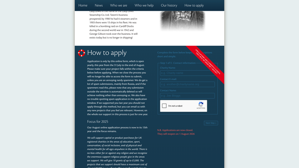 Screenshot of the The G C Gibson Charitable Trust website
