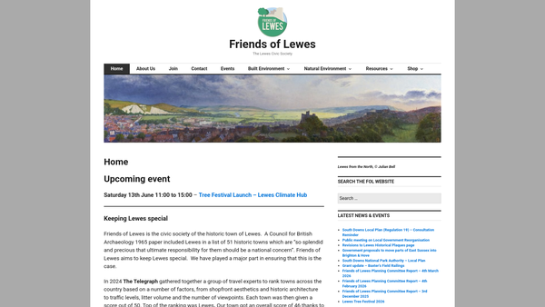 Screenshot of the Friends Of Lewes-The Lewes Civic Society website