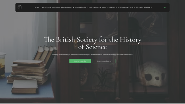 Screenshot of the The British Society For The History Of Science website