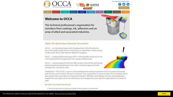 Screenshot of the Oil And Colour Chemists' Association website
