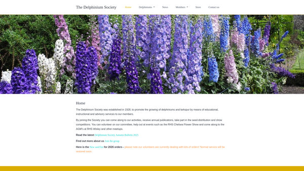 Screenshot of the The Delphinium Society website