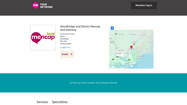 Screenshot of the Woodbridge And District Mencap website