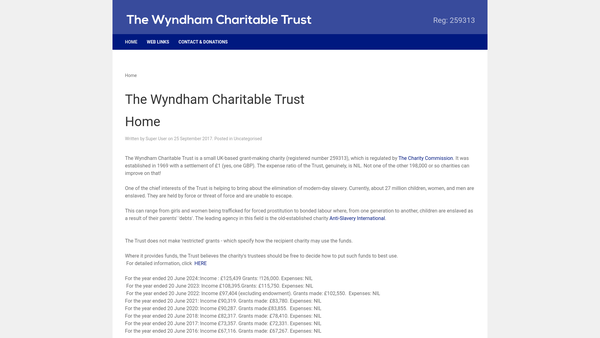 Screenshot of the The Wyndham Charitable Trust website