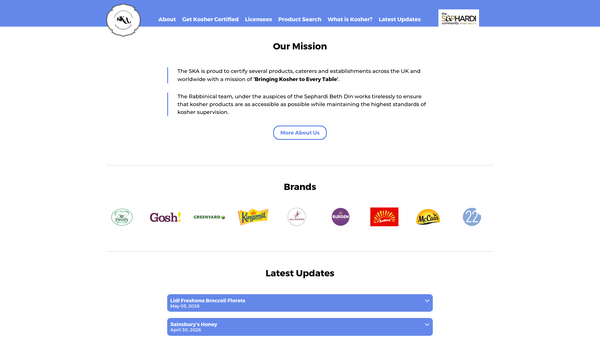 Screenshot of the Sephardi Kashrut Authority website