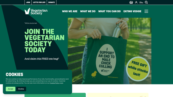 Screenshot of the The Vegetarian Society Of The United Kingdom Limited website
