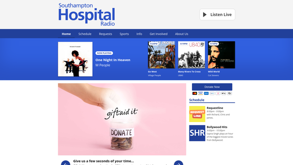 Screenshot of the Southampton Hospital Broadcasting Association website