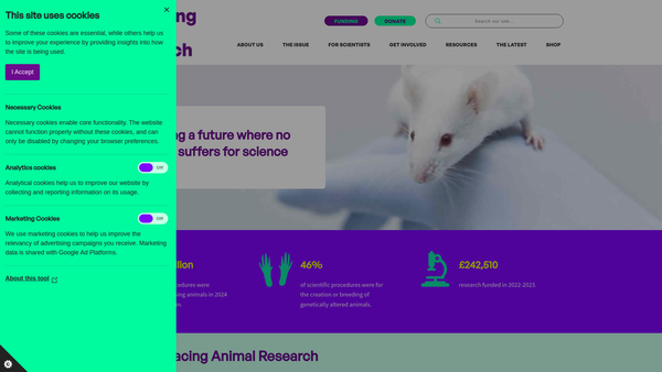 Screenshot of the The Fund For The Replacement Of Animals In Medical Experiments (F R A M E) website