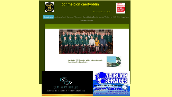 Screenshot of the Cymdeithas Cor Meibion Myrddin website