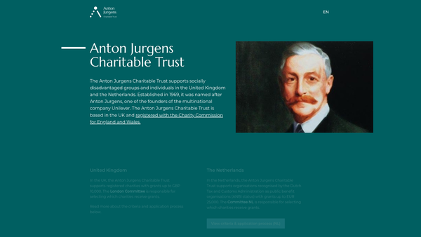 Screenshot of the The Anton Jurgens Charitable Trust website