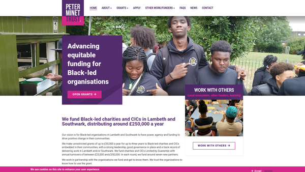 Screenshot of the The Peter Minet Trust website